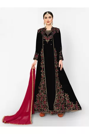Divine International Trading Co Black & Red Embroidered Unstitched Dress Material