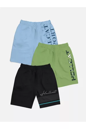 HELLCAT Boys Pack of 3 Trendy Typographic Printed Cotton Sports Shorts