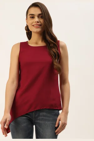 BRINN Maroon Solid Asymmetric Hem Top