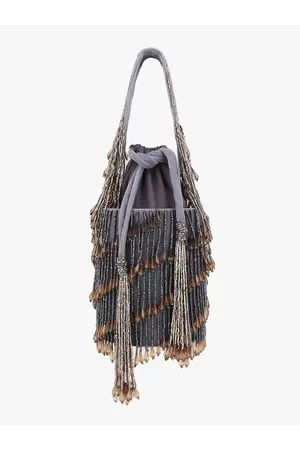 Anekaant Women Grey & Charcoal Grey Embellished Tasselled Potli Clutch
