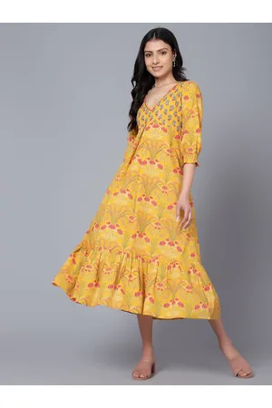 Bani Women Floral Printed Cotton A-Line Midi Dress