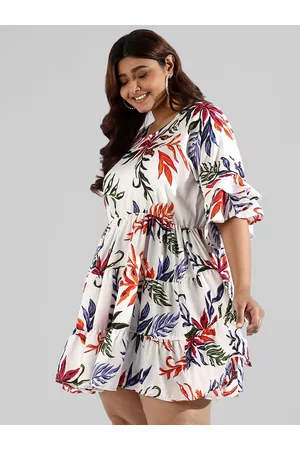 Instafab Women Plus Size Floral Printed Fit & Flare Dress