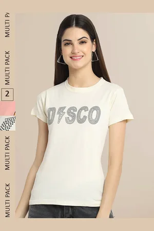 Fabflee Women Beige & Peach-Coloured Pack Of 2 Typography Printed Cotton T-shirt