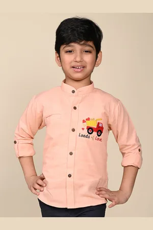 LIL PITAARA Boys Comfort Mandarin Collar Embroidered Cotton Casual Shirt