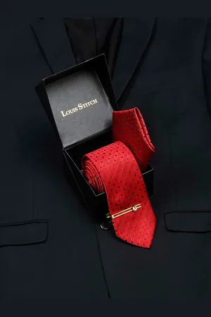 LOUIS STITCH Men Woven Design Italian Silk Necktie Accessory Gift Set