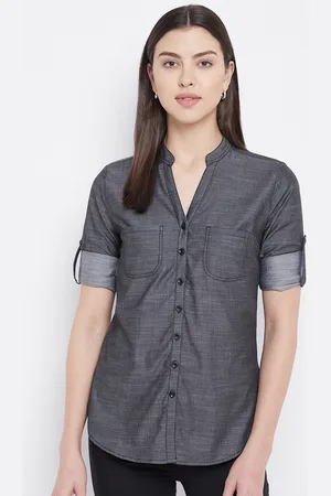 Ruhaans Women Grey Classic Denim Casual Shirt