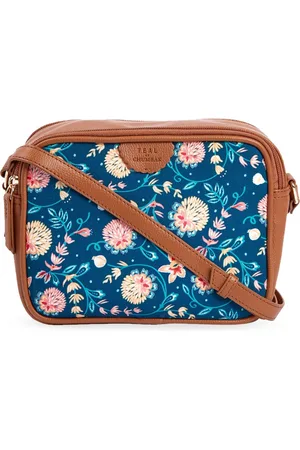 TEAL Floral Printed Structured Sling Bag