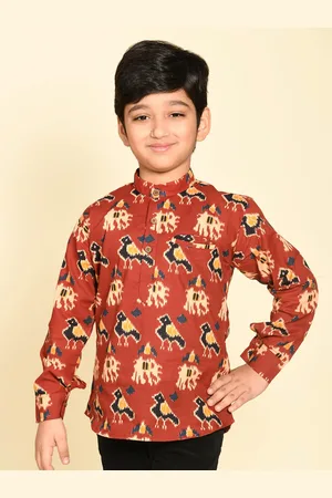 LIL PITAARA Boys Comfort Conversational Printed Cotton Casual Shirt