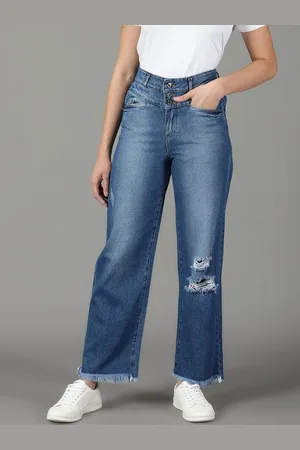 SHOWOFF Women Cotton Straight Fit High-Rise Mildly Distressed Jeans