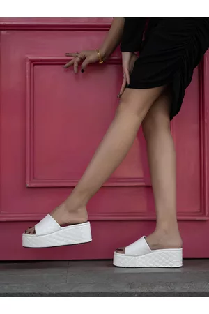 Shoetopia Textured Open Toe Flatform Heels