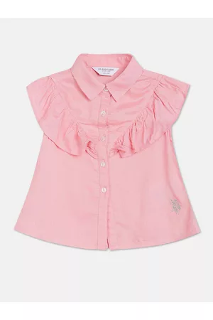 Ralph Lauren Girls Ruffles Shirt Colla A-Line Top