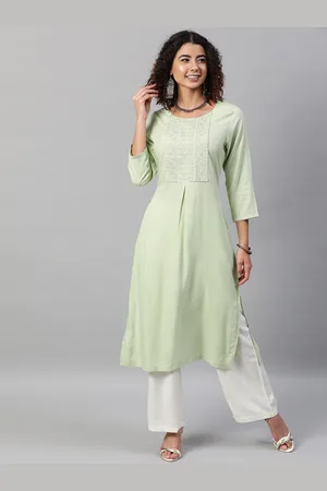indo street Yoke Design Pleated Thread Work A-Line Kurta With Palazzos