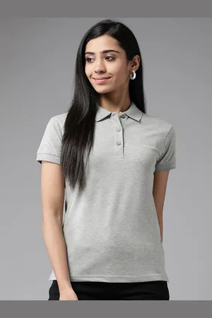 Cayman Women Grey Melange Polo Collar T-shirt