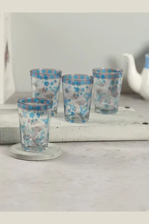 Krsnaa Mehta Flock of Birds 4 Pcs Blue Chai Glass 140 ml each