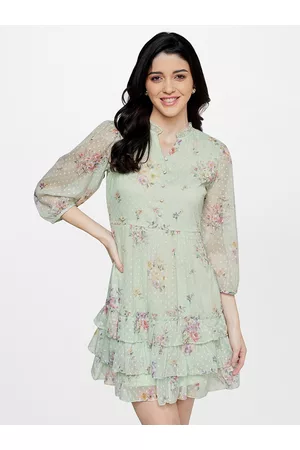 AND Floral Notch Neck A-Line Dress