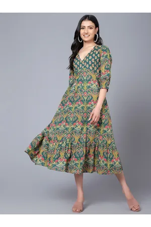Bani Women V-Neck Floral A-Line Midi Dress