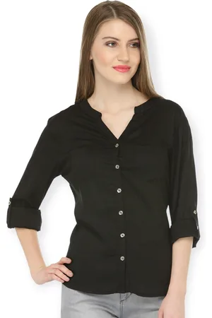 Cation Women Black Relaxed Fit Solid Casual Shirt