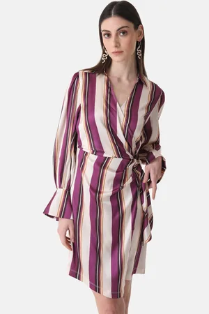 Kazo Striped V Neck Formal Mini Wrap Dress