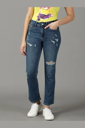SHOWOFF Women Relaxed Fit High-Rise Mildly Distressed Light Fade Stretchable Cotton Jeans