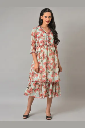 AURELIA Floral Printed Layered Midi Fit & Flare Dress