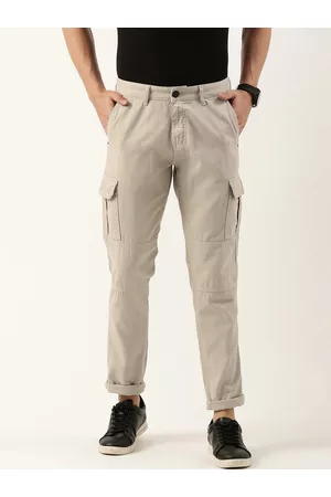 IVOC Men Pure Cotton Slim Fit Mid-Rise Cargos Trousers