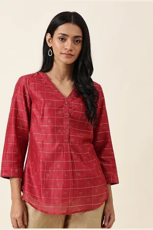 Fabindia Checked V-Neck Top
