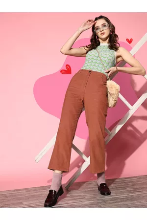Berrylush Women Brown High-Rise Trousers
