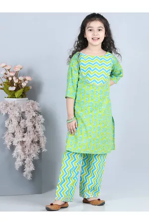 AJ DEZINES Girls Floral Printed Pure Cotton Kurta With Palazzos