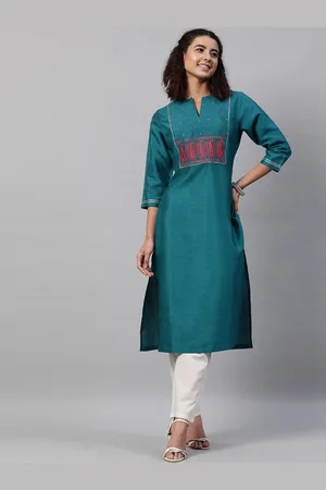 indo street Paisley Yoke Design Notched Neck Thread Work Kurta