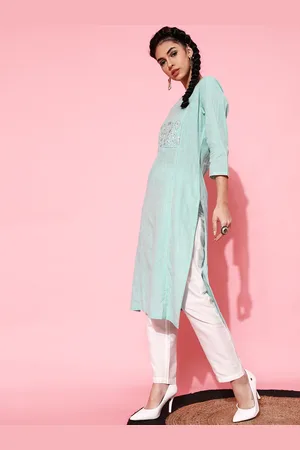 indo street Floral Embroidered Pure Cotton Kurta With Trousers