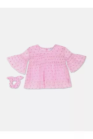 Ralph Lauren Girls Bell Sleeves Printed Top With Hair Band