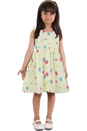 Kids On Board Yellow & Pink Polka Dot Printed Dress
