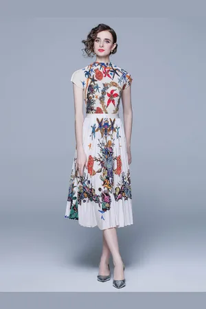 JC Collection Women Printed Round Neck Top With Skirt