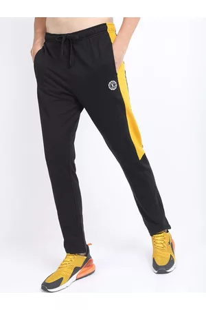 Ketch Men Black & Yellow Solid Slim-Fit Track Pants