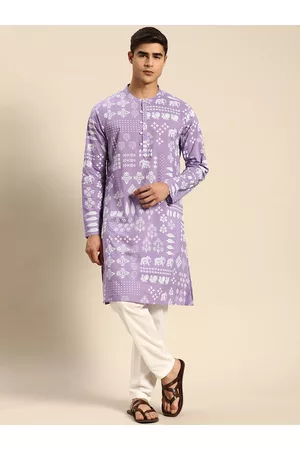 Anouk Men Cotton kurtas - Men Ethnic Motifs Printed Regular Pure Cotton Kurta with Pyjamas