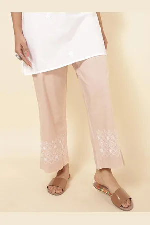 Fabindia Women Mid-Rise Plain Comfort Cotton Parallel Trousers