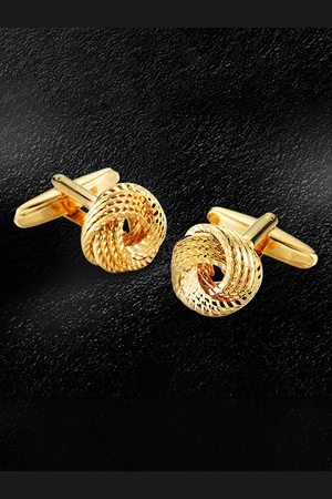 Peora Men Gold-Plated Textured Floral Cufflinks