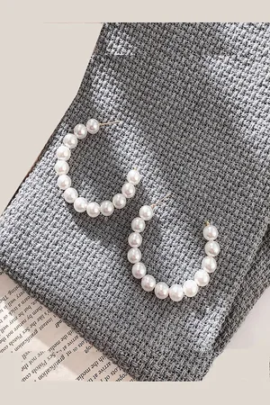 AQUASTREET Gold-Plated Crescent Shaped Pearly Half Hoop Earrings