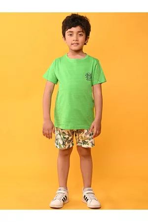 Anthrilo - Yellow Goal Print T-shirt And Shorts Set For Boys