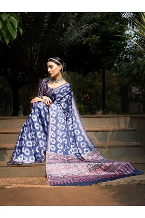 Anouk Tie and Dye Pure Crepe Block Print Saree