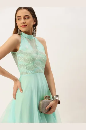 Ethnovog Blue Embroidered Net Maxi Dress