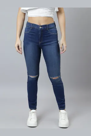 Guti Women Skkiny Fit High-Rise Slash Knee Stretchable Light Fade Cropped Jeans