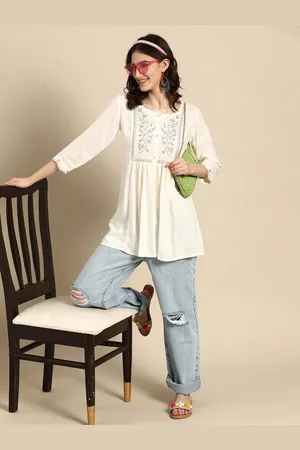 Sangria Floral Embroidered Longline Top