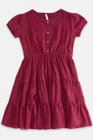 Pantaloons Girls Round Neck Tiered Cotton A-Line Dress