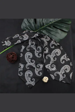 Kavove Unisex Black & White Paisley Printed Cravat
