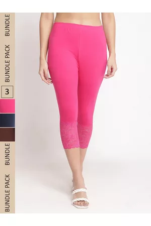 GRACIT Pack Of 3 Skinny Fit Cotton Lycra Capris With Hem Lace