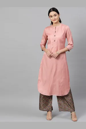 indo street Band Collar A-Line Curved Kurta with Palazzos
