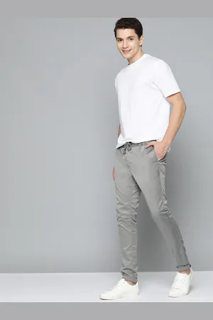 Mast & Harbour Men Grey Solid Casual Trousers