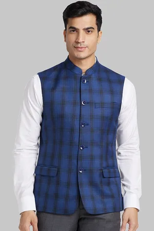 Park Avenue Checked Mandarin Collar Nehru Jackets