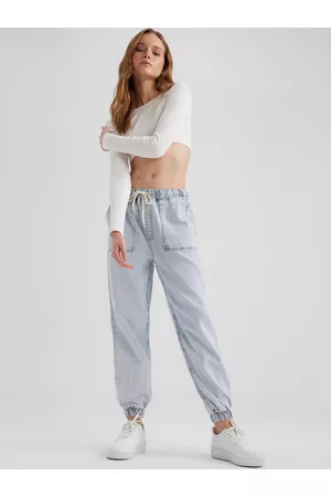 DeFacto Women Mid-Rise Pure Cotton Denim Joggers